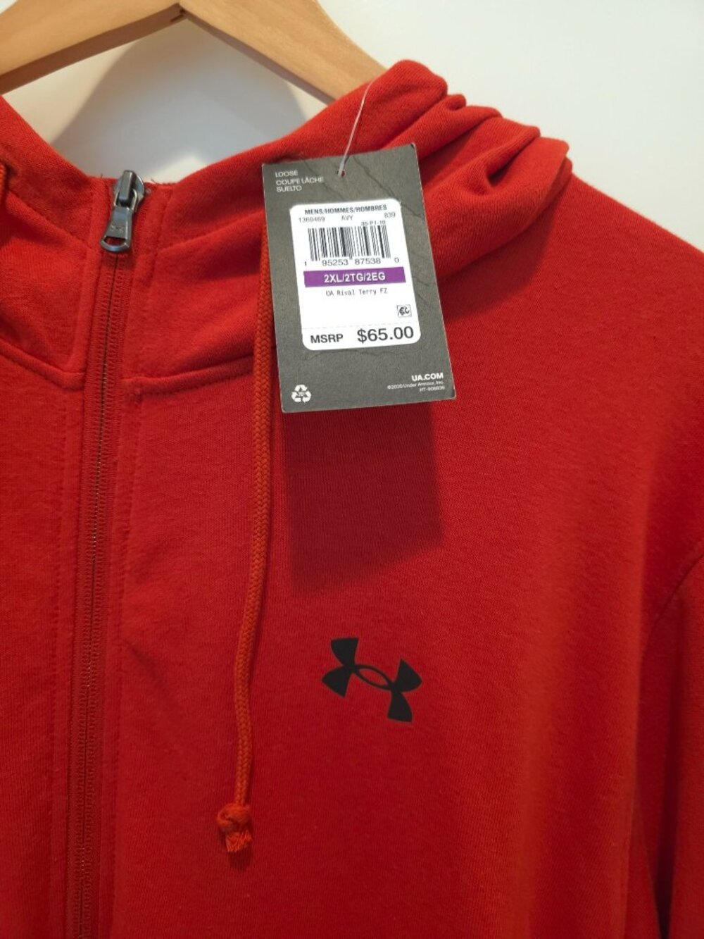 NWD Under Armour UA Rival Terry Full-Zip Red Loose Fit Hoodie Red Mens 2XL - Picture 3 of 8